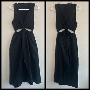 Zara Cutout Midi Dress Black Sz Medium
